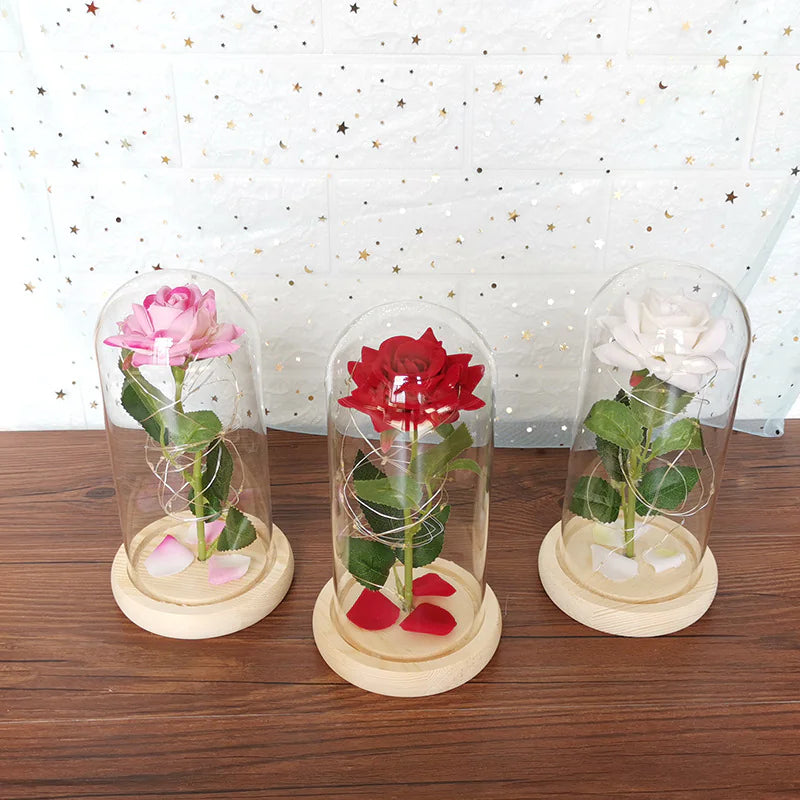 Rose Glass Cover With LED Light Ornaments